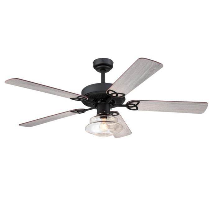 Westinghouse Scholar 52-Inch 5-Blade Matte Black Indoor Ceiling Fan, Dimmable LED Light Fixture with Clear Glass