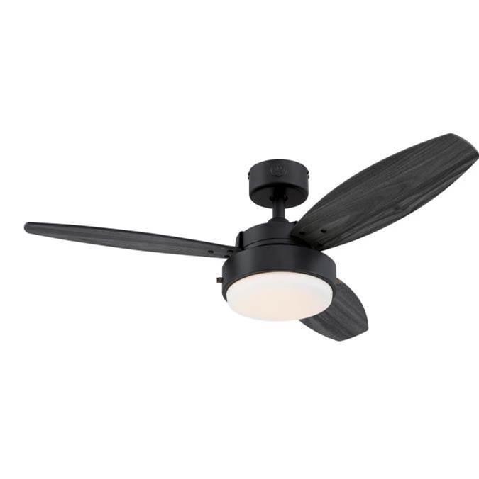 Westinghouse Alloy 42-Inch 3-Blade Matte Black Indoor Ceiling Fan, LED Light Fixture with Opal Frosted Glass
