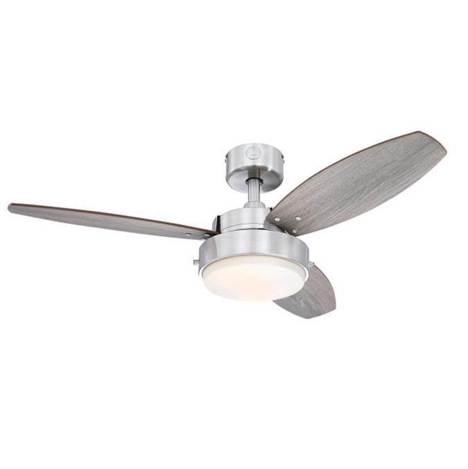 Westinghouse Alloy 42-Inch 3-Blade Brushed Nickel Indoor Ceiling Fan, LED Light Fixture with Opal Frosted Glass