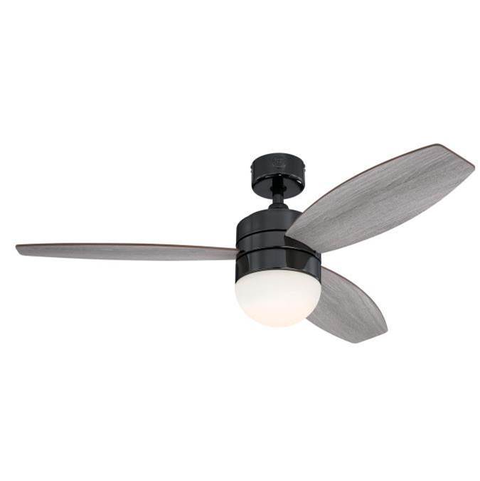 Westinghouse Drake 48-Inch 3-Blade Gun Metal Indoor Ceiling Fan, Dimmable LED Light Fixture with Opal Frosted Glass, Remote Control Included
