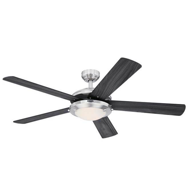 Westinghouse Comet 52-Inch 5-Blade Brushed Nickel Indoor Ceiling Fan, Dimmable LED Light Fixture with Frosted Glass