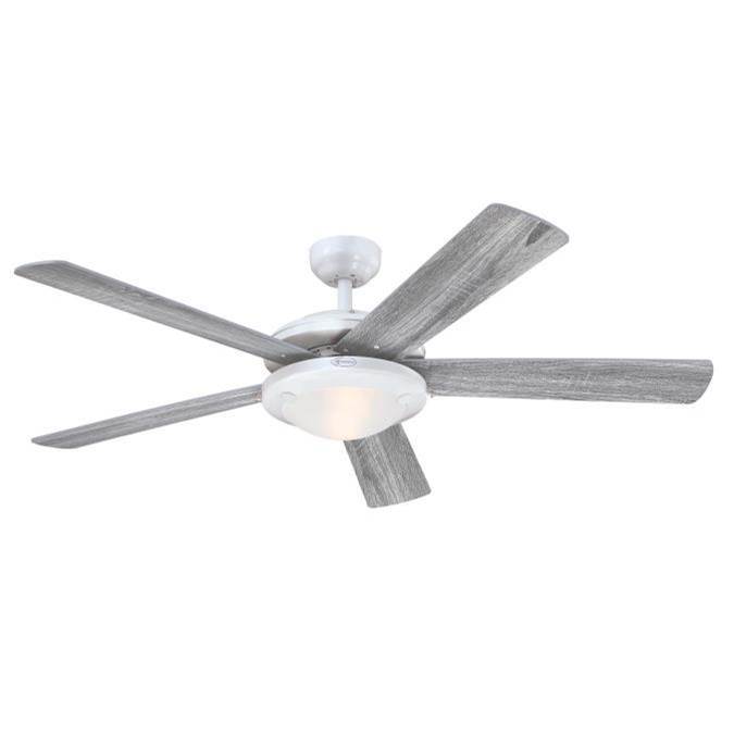 Westinghouse Comet 52-Inch 5-Blade White Indoor Ceiling Fan, Dimmable LED Light Fixture with Frosted Glass
